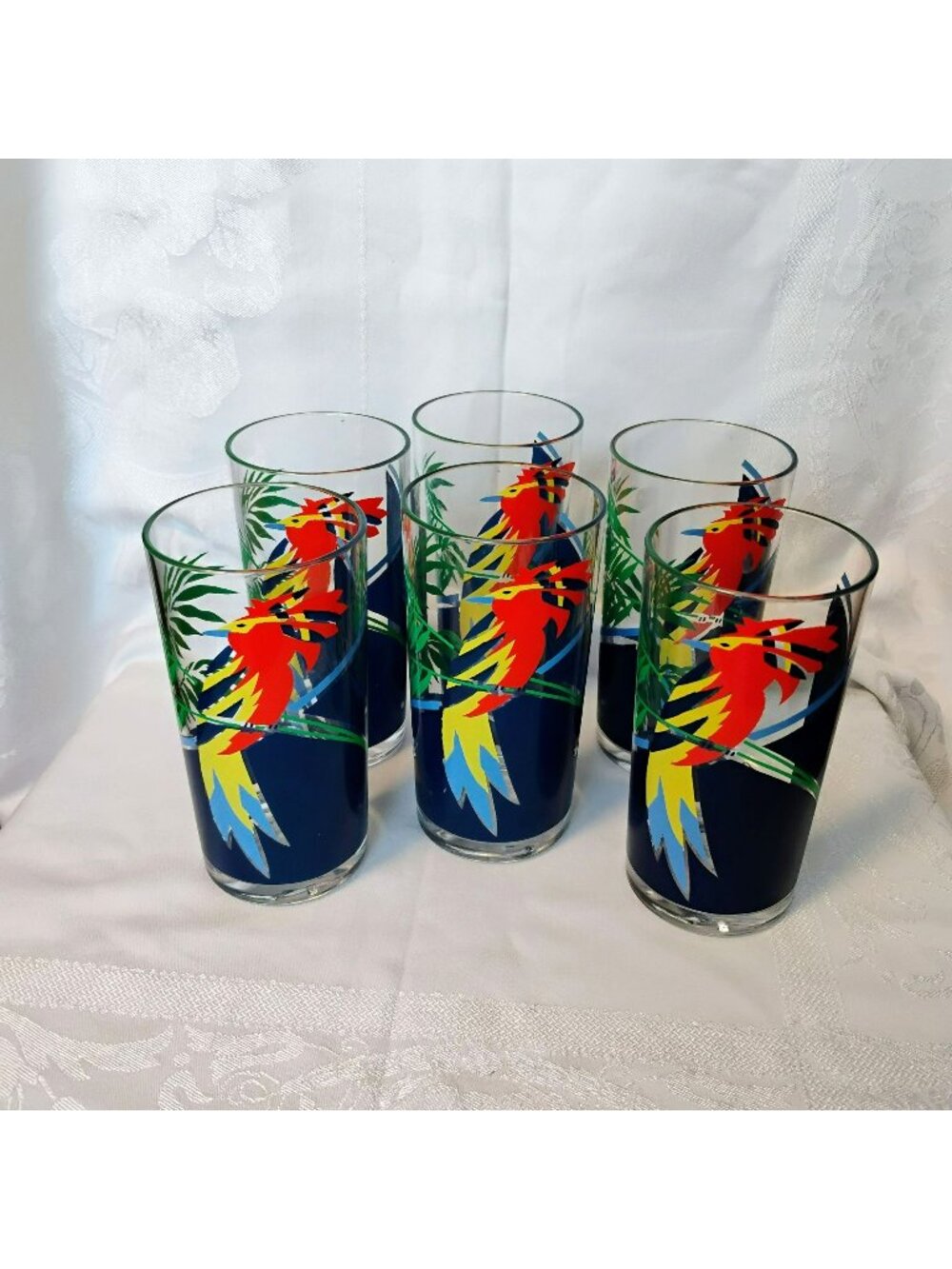 Vintage HJ Stotter Acrylic Tumblers Set of 6 Davir Parrot Bird of Paradise